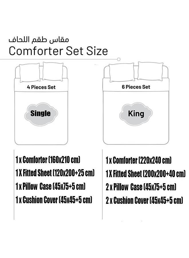 طقم مكون من 6 قطع - طقم مريح مبطن من الألياف الدقيقة بنسبة 100% - أغطية سرير مضغوطة 220 × 240 سم لجميع المواسم، رمادي فاخر، مقاس كينج، زين غرفتك