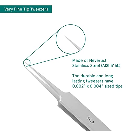 Excelta Tweezers, Very Fine Point Tweezers, Three Star, Anti-Magnetic, Stainless Steel, 1/64” Tip, 6.2” Overall Length - Image 3