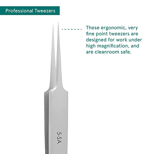 Excelta Tweezers, Very Fine Point Tweezers, Three Star, Anti-Magnetic, Stainless Steel, 1/64” Tip, 6.2” Overall Length - Image 4
