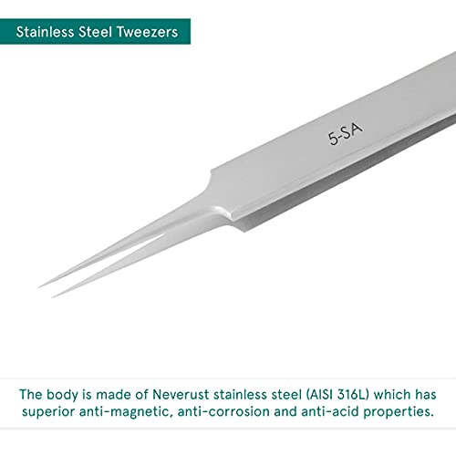 Excelta Tweezers, Very Fine Point Tweezers, Three Star, Anti-Magnetic, Stainless Steel, 1/64” Tip, 6.2” Overall Length - Image 5