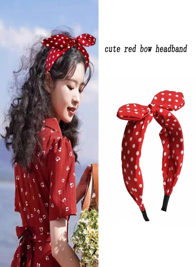 Lvyeer Red Polka Dot Bow Headbands for Women Cute 50s Costume Hair Accessories Red Bandana Halloween Bow hair accessory - Image 2