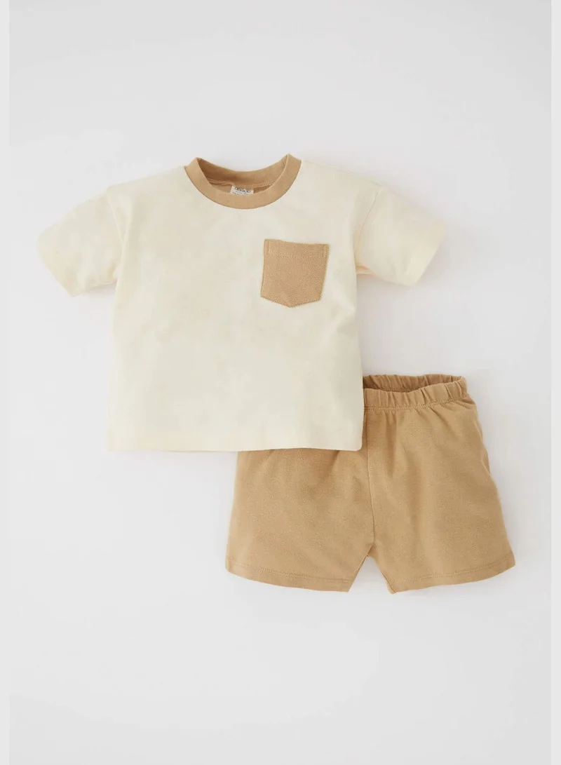 DeFacto Regular Fit Shorts Sleeve Colour Block Lounge Set