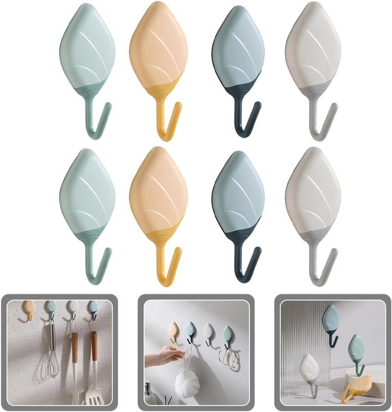 DOITOOL Leaf-Shaped Self-Adhesive Wall Hooks 8pcs Heavy Duty Sticky Key Hangers Decorative Storage Hooks for Kitchen Bathroom and Door Organization - Image 3