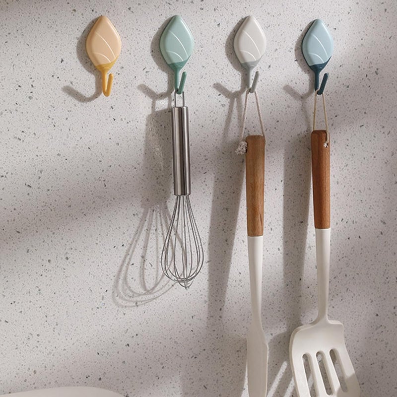 DOITOOL Leaf-Shaped Self-Adhesive Wall Hooks 8pcs Heavy Duty Sticky Key Hangers Decorative Storage Hooks for Kitchen Bathroom and Door Organization - Image 4