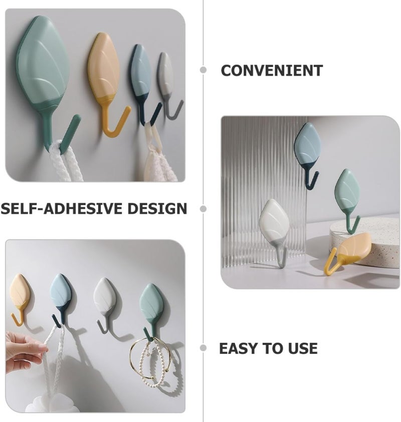 DOITOOL Leaf-Shaped Self-Adhesive Wall Hooks 8pcs Heavy Duty Sticky Key Hangers Decorative Storage Hooks for Kitchen Bathroom and Door Organization - Image 5
