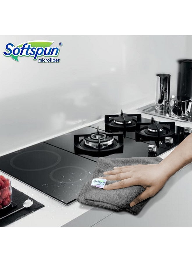 سوفتسبون مناديل تنظيف من الألياف الدقيقة SOFTSPUN، 40 × 60 سم، مجموعة من 4 قطع، 340 جرام لكل متر مربع، رمادية اللون، عالية الامتصاص ومقاومة للوبر ومتعددة الأغراض، للمطبخ والسيارة والنوافذ والفضيات المصنوعة من الفولاذ المقاوم للصدأ. - Image 4