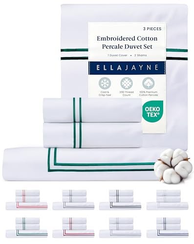 Ella Jayne Duvet Cover Queen Size (3 Pcs), 100% Cotton Percale, Full/Queen, Soft, Breathable & Lightweight, Including Duvet Cover (1 Piece) 90 x 90 Inches with 2 Pillow Shams (Dark Green Design) - Image 2