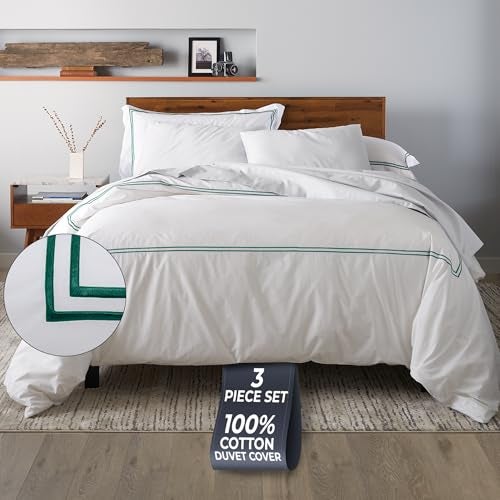 Ella Jayne Duvet Cover Queen Size (3 Pcs), 100% Cotton Percale, Full/Queen, Soft, Breathable & Lightweight, Including Duvet Cover (1 Piece) 90 x 90 Inches with 2 Pillow Shams (Dark Green Design) - Image 1