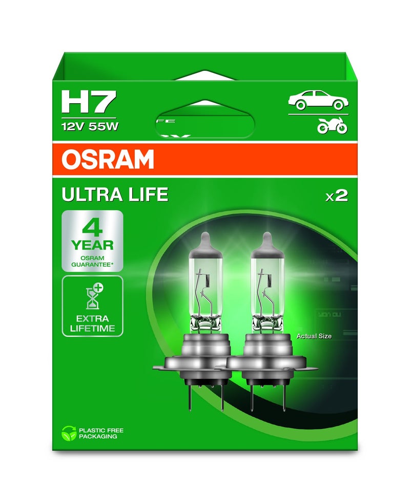 Osram OSRAM Ultra Life H7 Halogen Headlight Bulb, 64210ULT-2HB, Hanging Box (Pack of 2), White  - Image 2