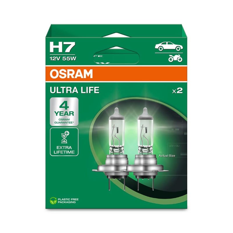 Osram OSRAM Ultra Life H7 Halogen Headlight Bulb, 64210ULT-2HB, Hanging Box (Pack of 2), White  - Image 1