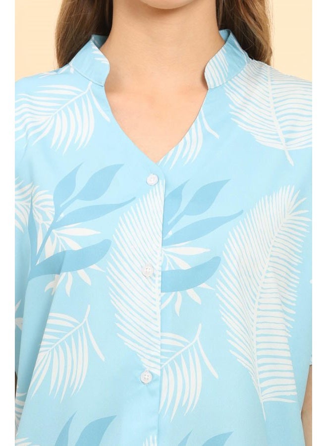 ENCIGER Womens Casual Shirt Soft Beach Shirts Floral Tropic Print V Neck T-Shirt Short Sleeve Button Up Tops (WMS1_Sky Blue_XL) - Image 4