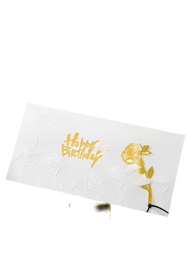 Bookmark Card，Happy Birthday Card,Rose bookmark greeting card， Unique Party Supplies Creative Message Blessing Card DIY Decoration Handmade Greeting Card(8.8×17.5cm)（White） - Image 2