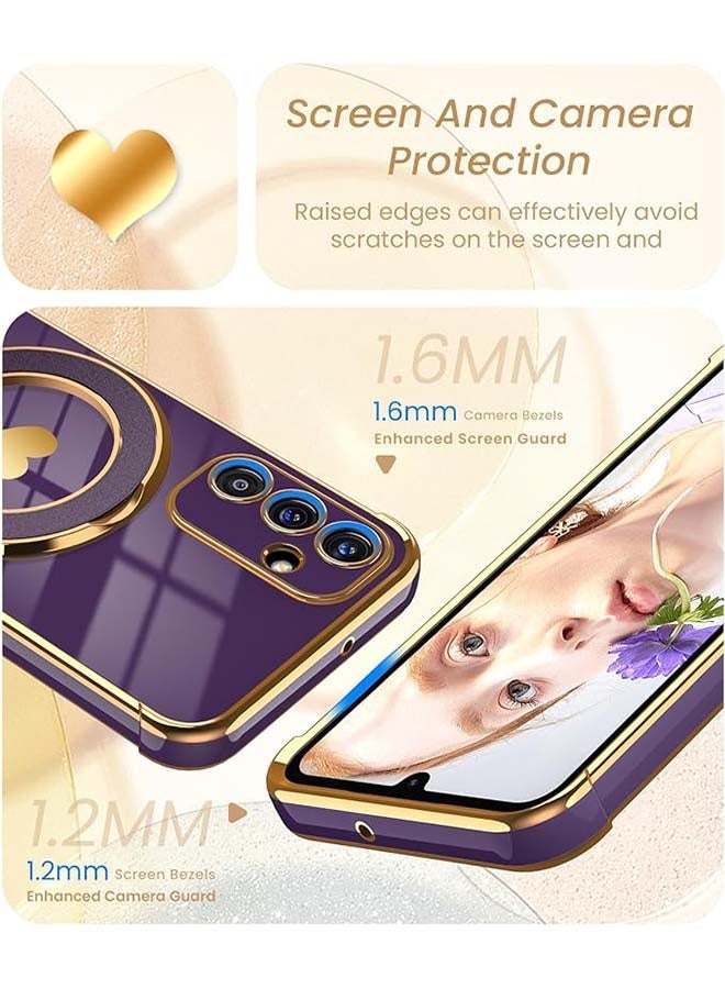 جراب مسند على شكل قلب الحب لهاتف Samsung Galaxy A17 5G، [حافة ذهبية فاخرة مطلية] [رفيعة وخفيفة] جراب حماية ناعم من مادة TPU مقاوم للصدمات لهاتف Galaxy A17 5G، أرجواني غامق - Image 2