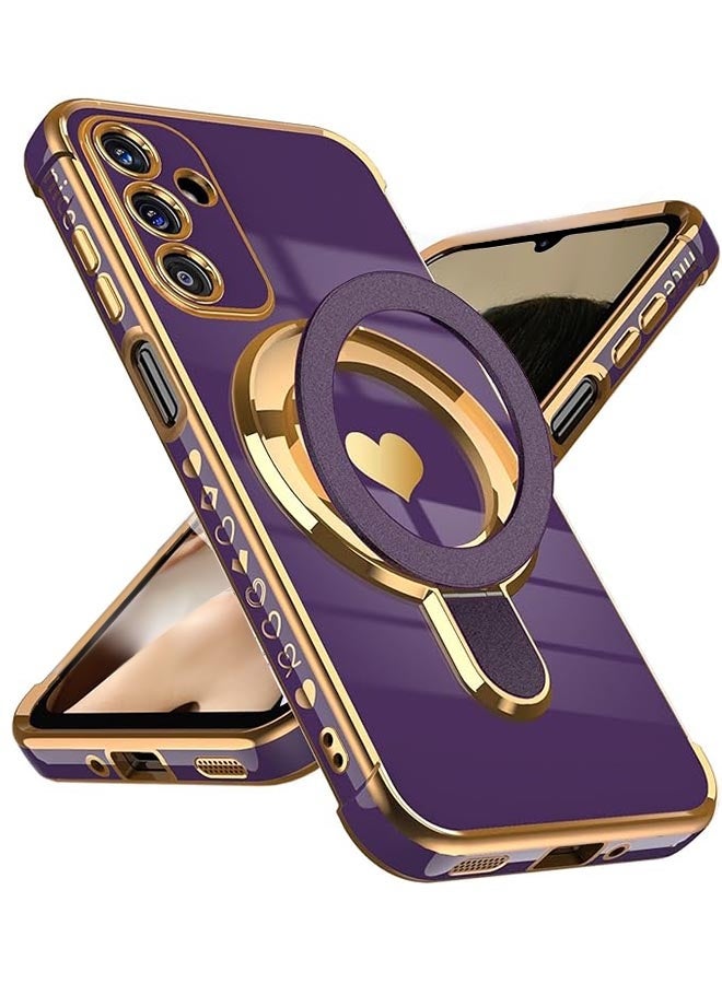 جراب مسند على شكل قلب الحب لهاتف Samsung Galaxy A17 5G، [حافة ذهبية فاخرة مطلية] [رفيعة وخفيفة] جراب حماية ناعم من مادة TPU مقاوم للصدمات لهاتف Galaxy A17 5G، أرجواني غامق - Image 1