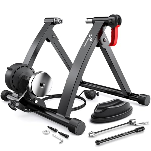 Sportneer Bike Trainer: Adjustable 6 Level Resistance Magnetic Stationary Bike Stand for 26-28" & 700C Wheels, Thru Axle Adapter, Quick Release Lever & Front Wheel Riser Block Included - Image 1