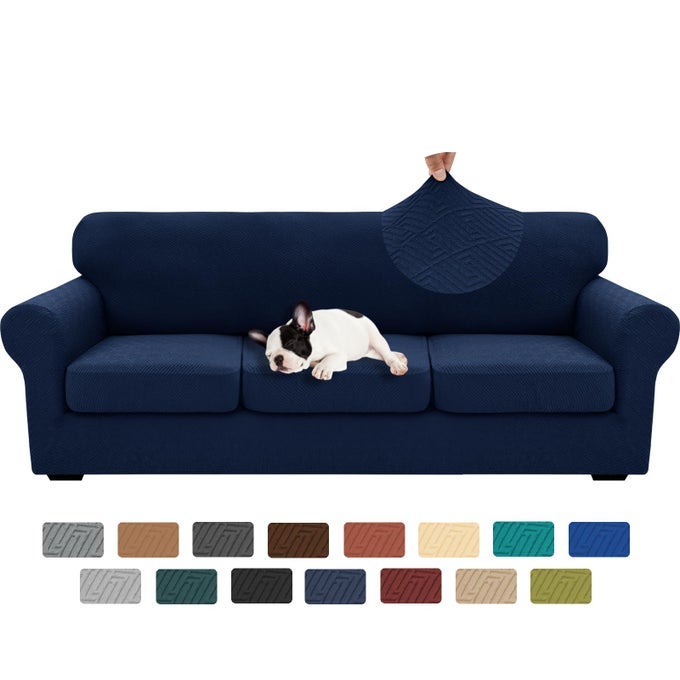 2025 NEW 4 PIECES EXTRA LARGE COUCH COVERS FOR 3 CUSHION SOFA SUPER STRETCH SOFA COVER FOR 3 LARGE SEAT CUSHION UNIVERSAL SLIP COVER FOR LIVING ROOM NAVY BLUE 911103 CUSHIONS