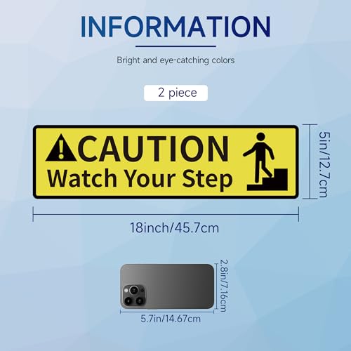 LUHIMO 2 PCS Caution Watch Your Step Sign Stickers, Easy Installation Self Adhesive Vinyl Safety Signs Tape Decals for Workplace Safety Wet Floor Caution - Image 2