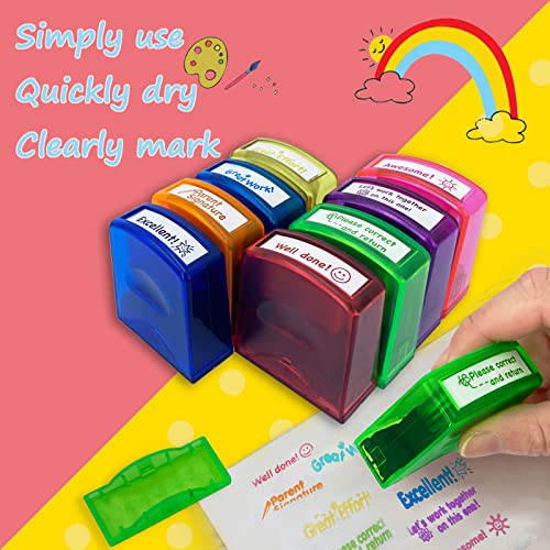 Bertiveny Teacher Stamps for Grading Classroom,Parent Signature Self-Inking Teacher Stamp Set School Supplies Stamps for Homework Reward with 8 pcs Classroom Supplies for School Elementary(Rainbow) - Image 3