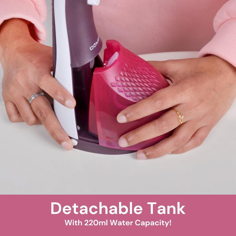 DOMEA Handheld Garment Steamer, 1400W Portable Steamer for Clothes, Fast Heat-Up With 20g/min Steam Output, 220ML Detachable Water Tank, Lightweight Travel Steamer for Fabrics, Curtains & Upholstery - Image 5