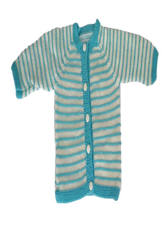 Cute Collection Hand Made New Born Baby Woolen Sweater with Pyjami Cap and Pair of Booties 6 to 9 Months Baby Boy's and Girls Blue with White - Image 3