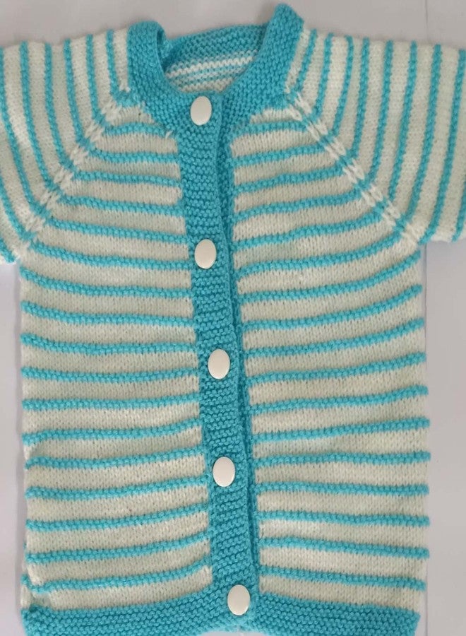 Cute Collection Hand Made New Born Baby Woolen Sweater with Pyjami Cap and Pair of Booties 6 to 9 Months Baby Boy's and Girls Blue with White - Image 4
