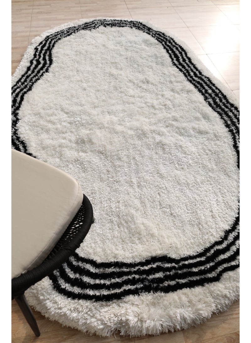 Ramsha Handmade shaggy rug 200x300 cm Fur rug white & Black color irregular shape rug soft fur rug SG-013 area rug for bedroom - Image 2