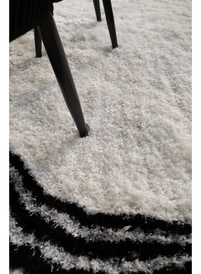 Ramsha Handmade shaggy rug 200x300 cm Fur rug white & Black color irregular shape rug soft fur rug SG-013 area rug for bedroom - Image 4