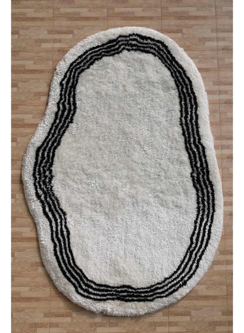 Ramsha Handmade shaggy rug 200x300 cm Fur rug white & Black color irregular shape rug soft fur rug SG-013 area rug for bedroom - Image 1