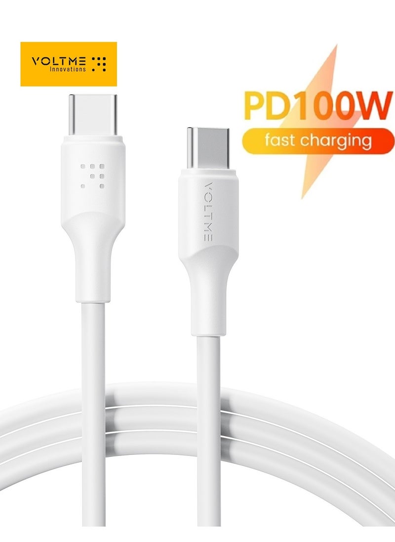 VOLTME - 100W USB-C to USB-C Fast Charging Cable [2M]5A, Type C Charger Compatible with iPhone 16 Pro/Max/Plus/15/15 Pro/15 Pro Max, Samsung Galaxy S24/S23+/S23 Ultra, MacBook Pro 2020, MacBook Air, iPad Pro/Air, Pixel, and Most Android Devices, High-Speed Data Transfer & Durable (White) - Image 1