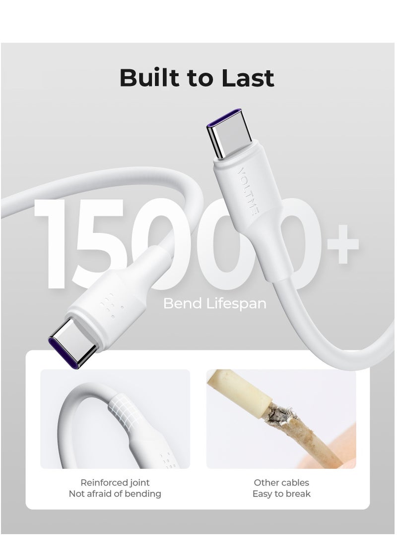 VOLTME - 100W USB-C to USB-C Fast Charging Cable [2M]5A, Type C Charger Compatible with iPhone 16 Pro/Max/Plus/15/15 Pro/15 Pro Max, Samsung Galaxy S24/S23+/S23 Ultra, MacBook Pro 2020, MacBook Air, iPad Pro/Air, Pixel, and Most Android Devices, High-Speed Data Transfer & Durable (White) - Image 1