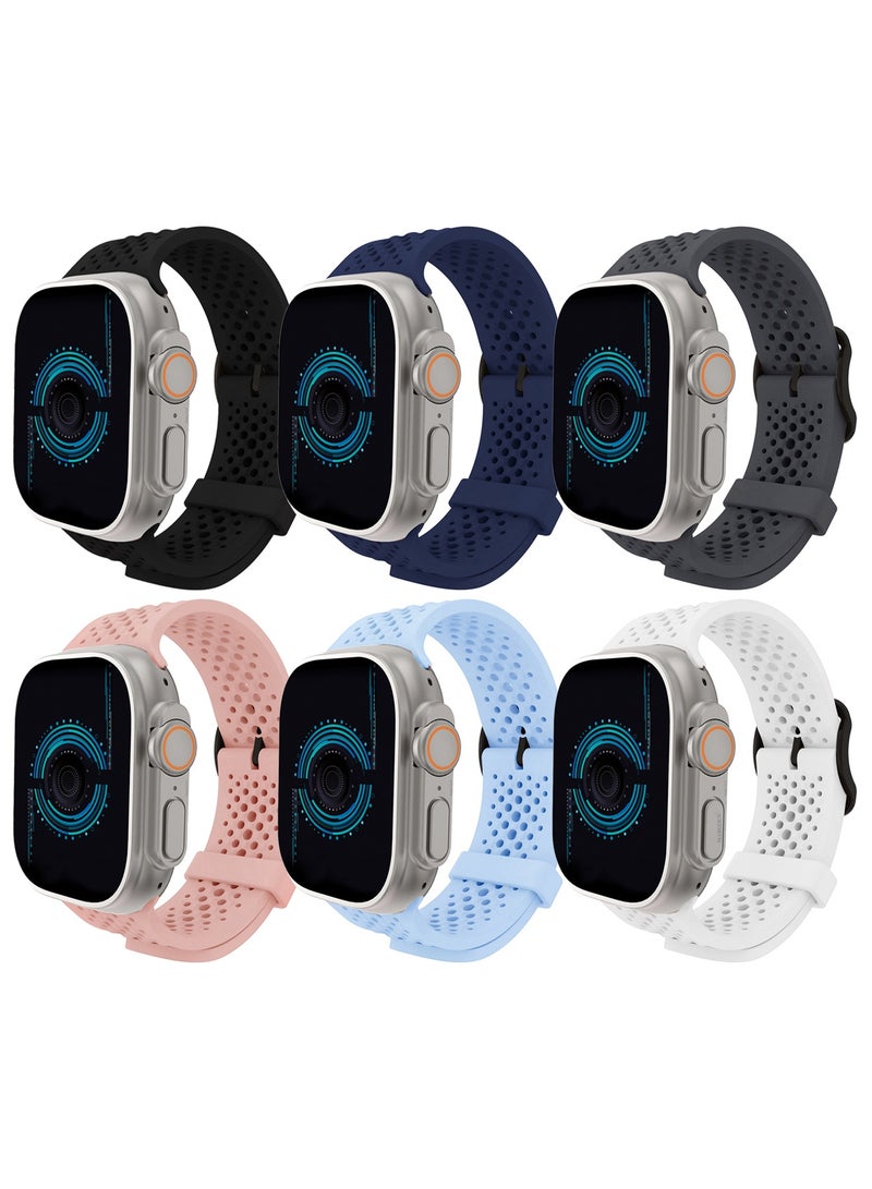 CATANES 6Packs 49mm/45mm/44mm/ Sport Silicone Watch Band Compatible with Apple Watch Series 9/8/7/6/5/4/3/2/1 & SE – Breathable Soft Strap with Buckle - Image 2