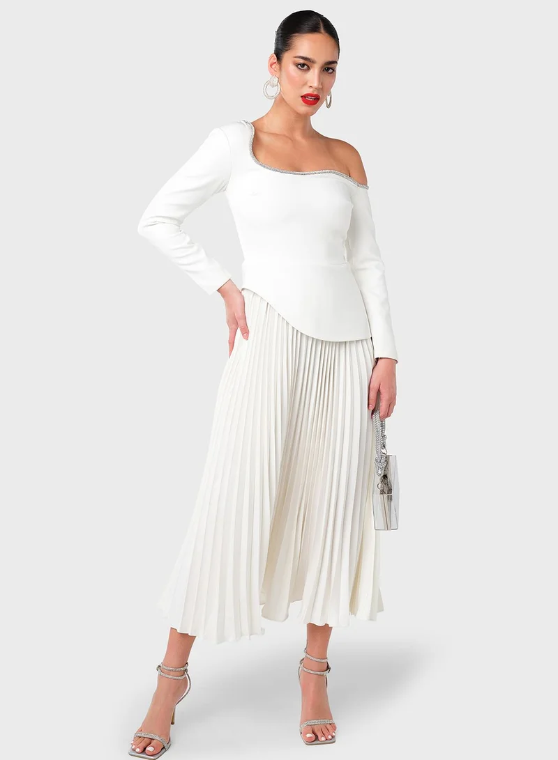 Threadz by Ajooni Pleated One-Shoulder Dress