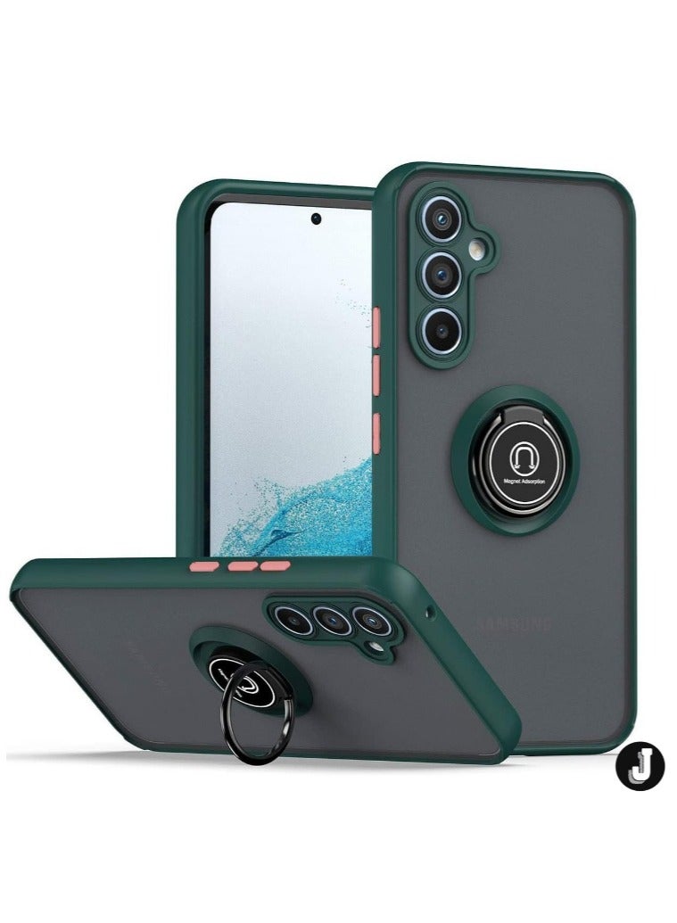 JAJEEK "Shockproof Galaxy A34 5G Case with Metal Ring Kickstand – Magnetic Car Mount Holder, Matte Hard Back Cover (Green/Grey)" - Image 1