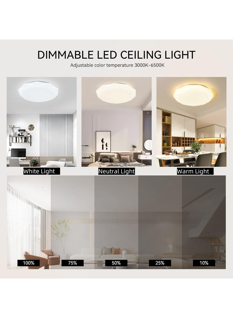 هو آقي آنغ وانغ مصباح سقف LED حديث قابل للتعتيم ب 3 ألوان مع جهاز تحكم عن بعد ، مصباح سقف LED دافق على شكل ماسي لغرفة المعيشة وغرفة الطعام وغرفة النوم - Image 3