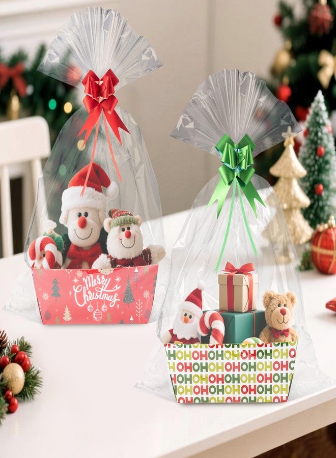 OSNIE Colorful Basket Gifts Empty with Cellophane Basket Bags and Ribbons Bows, 6 Styles Red Green Xmas Mix Theme Cardboard Gifts Baskets to Fill for Thanksgiving Christmas New Year Party, 24 Sets - Image 3