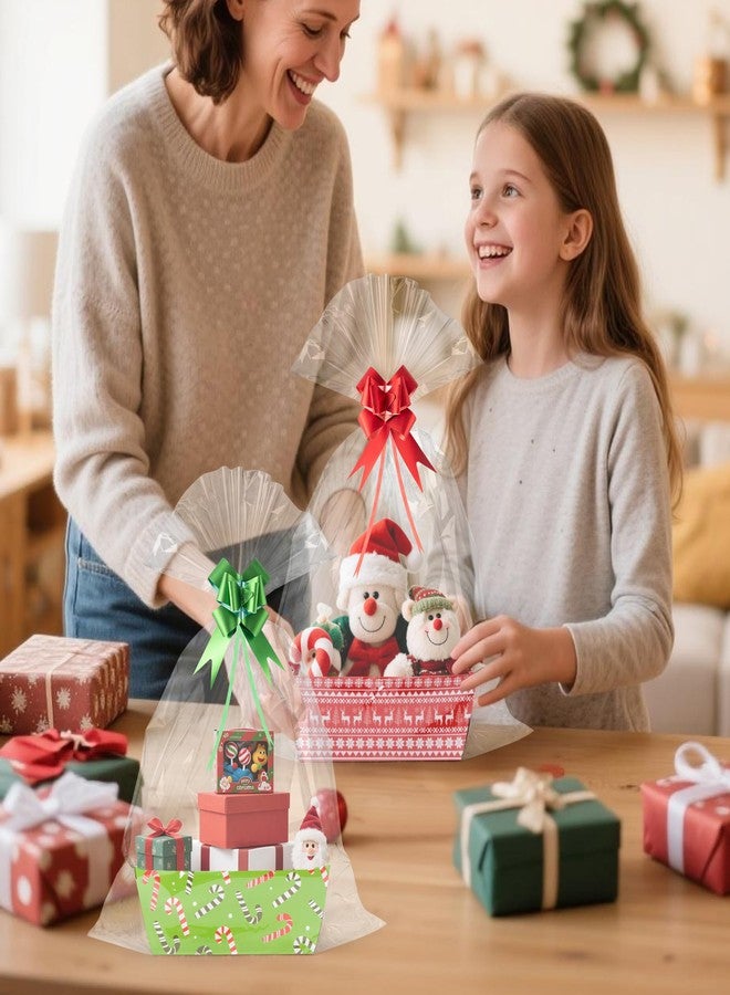 OSNIE Colorful Basket Gifts Empty with Cellophane Basket Bags and Ribbons Bows, 6 Styles Red Green Xmas Mix Theme Cardboard Gifts Baskets to Fill for Thanksgiving Christmas New Year Party, 24 Sets - Image 5