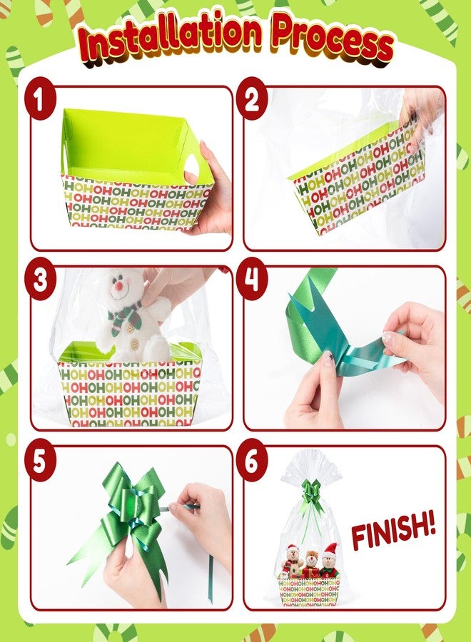 OSNIE Colorful Basket Gifts Empty with Cellophane Basket Bags and Ribbons Bows, 6 Styles Red Green Xmas Mix Theme Cardboard Gifts Baskets to Fill for Thanksgiving Christmas New Year Party, 24 Sets - Image 4