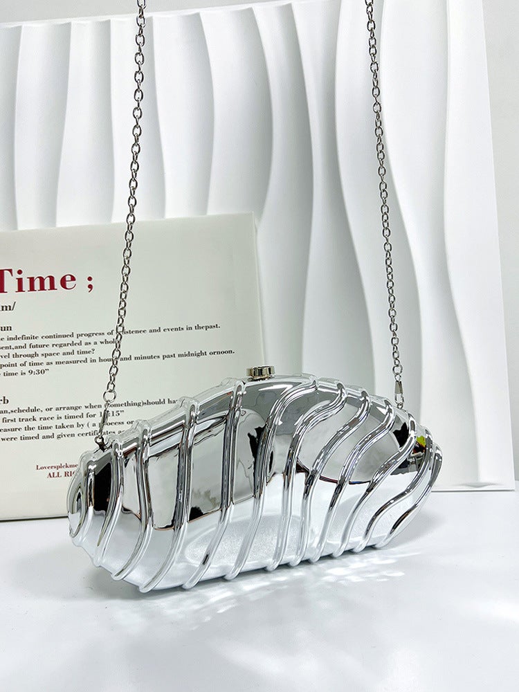 Gracious Luggage Acrylic Bag Women'S Crosbody High-Level Glossy Striped Mirror Evening Bag Simple Chain - Image 4
