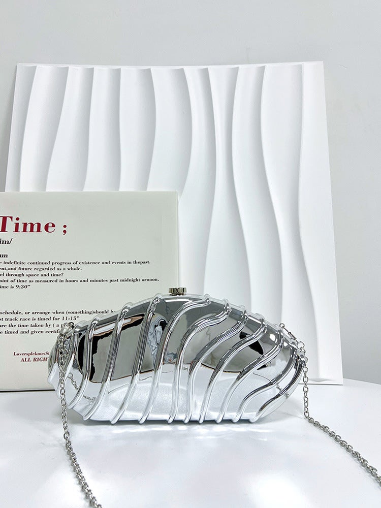 Gracious Luggage Acrylic Bag Women'S Crosbody High-Level Glossy Striped Mirror Evening Bag Simple Chain - Image 2