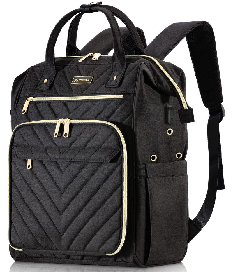 Kuosdaz Knitting Bag Backpack Yarn Organizer with USB Charging Port Quilted Backpack for Women Gifts for Crocheters Large Travel Crochet Bag Totes for Crochet Hooks Knitting Needles Yarn Supplies Black - Image 2