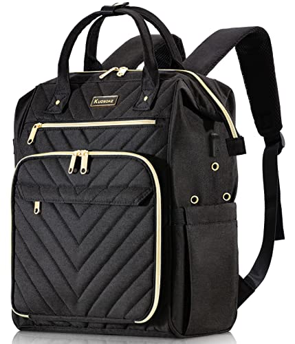 Kuosdaz Knitting Bag Backpack Yarn Organizer with USB Charging Port Quilted Backpack for Women Gifts for Crocheters Large Travel Crochet Bag Totes for Crochet Hooks Knitting Needles Yarn Supplies Black - Image 1