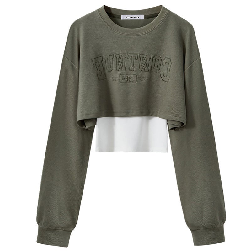 Letter printed sweater + camisole two-piece womens 2023 Spring and Autumn new design short jacket set Bean Green Set