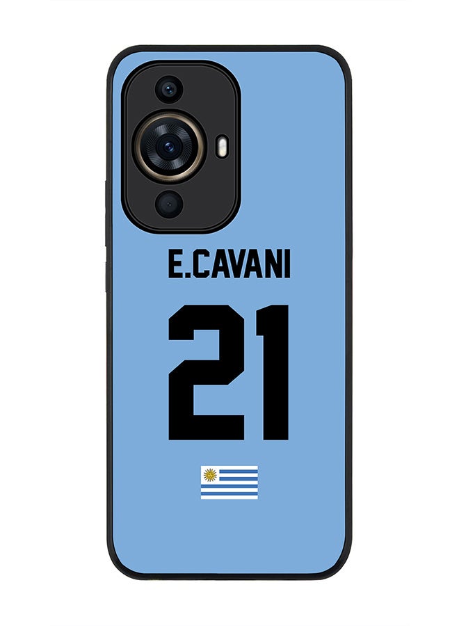 Stylizedd Rugged Black Edge case for Huawei nova 11 Pro, Slim fit Soft Flexible Rubber Edges Anti Drop Cover - Football Team - Uruguay , Player Name - E.Cavani - Image 1