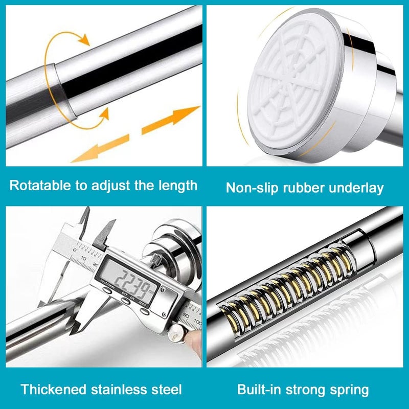 BLYPHOO Shower Curtain Rod: Tension Adjustable Non-Slip Curtain Rod– Never Rust 304 Stainless Steel, Bathroom Telescopic Tension Spring Curtain Pole – No Drilling Extendable Clothes Rail (125-220cm) - Image 4
