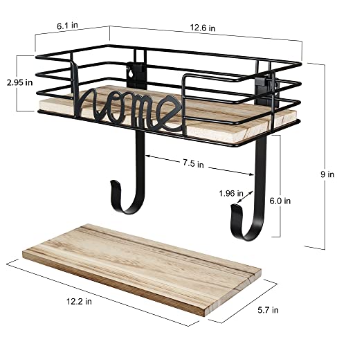 TJMOREE TJ.MOREE Ironing Board Hanger Wall Mount - Laundry Room Decor Iron and Ironing Board Holder with Large Storage Wooden Base Basket and Removable Hooks (Black) - Image 5