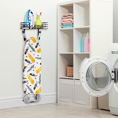 TJMOREE TJ.MOREE Ironing Board Hanger Wall Mount - Laundry Room Decor Iron and Ironing Board Holder with Large Storage Wooden Base Basket and Removable Hooks (Black) - Image 3