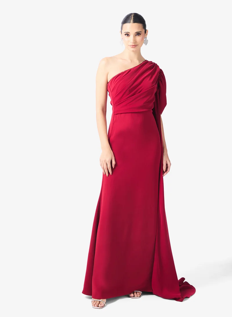 Namshi x One Shoulder Draped Dress with Cape Sleeves