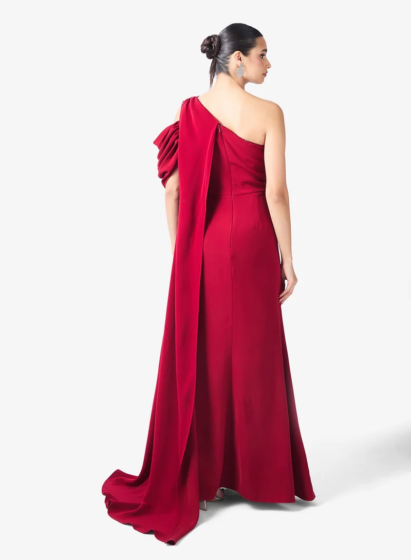 Namshi x One Shoulder Draped Dress with Cape Sleeves