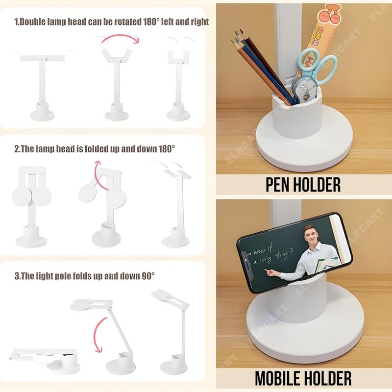 Elecart 3 Colour Mode Dual Head LED StudyTableDesk Lamp with Pen Phone Holder 180 Rotating Foldable Neck Touch OnOff Lamp Dimming Halo Rechargeable LED Table Lamp Pack of 1 - Image 5