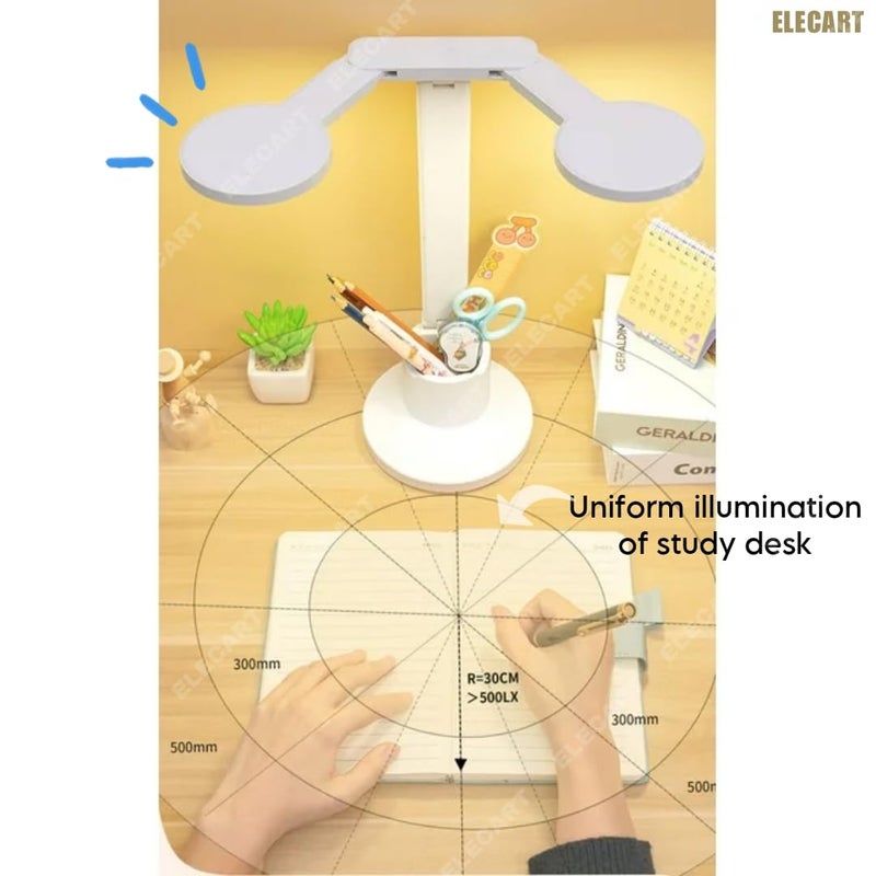 Elecart 3 Colour Mode Dual Head LED StudyTableDesk Lamp with Pen Phone Holder 180 Rotating Foldable Neck Touch OnOff Lamp Dimming Halo Rechargeable LED Table Lamp Pack of 1 - Image 2
